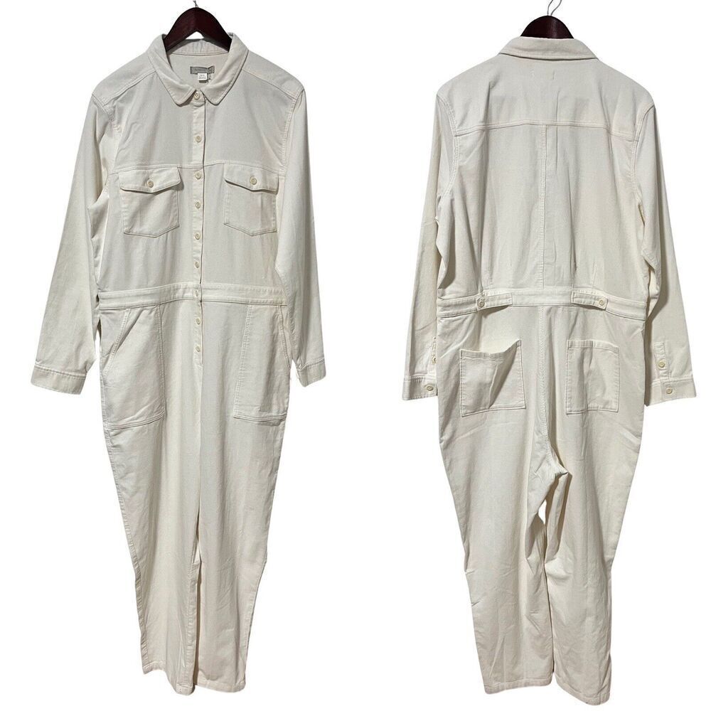 Outerknown Women’s Ivory Soft Corduroy Utility Jumpsuit Size XL Long Sleeve